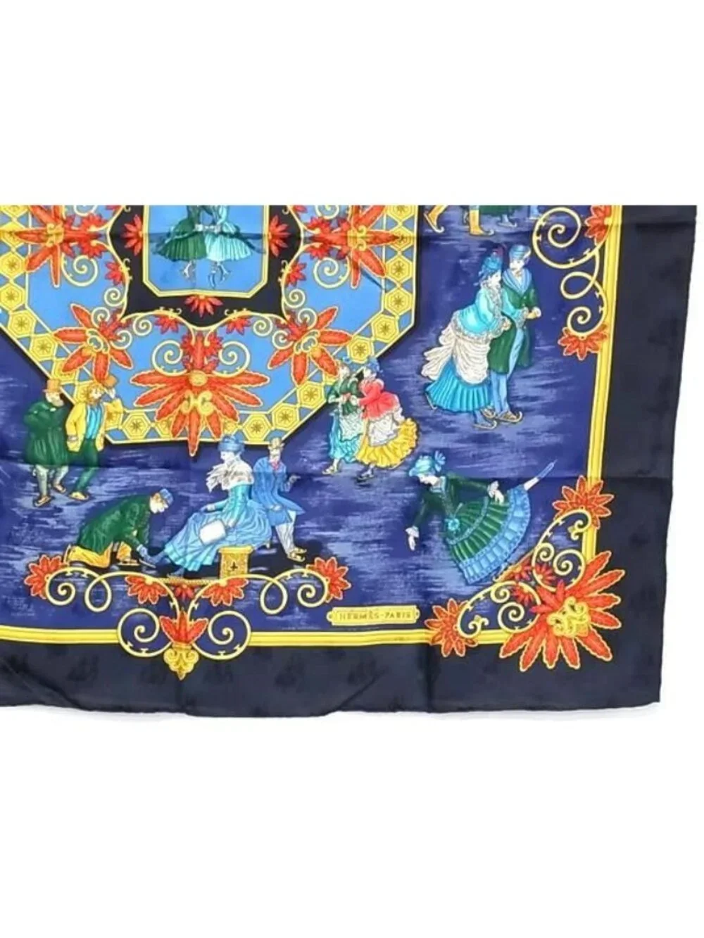 Hermes Joiesd' Hiver Winter Carre 90 Silk 100% Large Scarf Shawl Navy - Picture 3 of 5